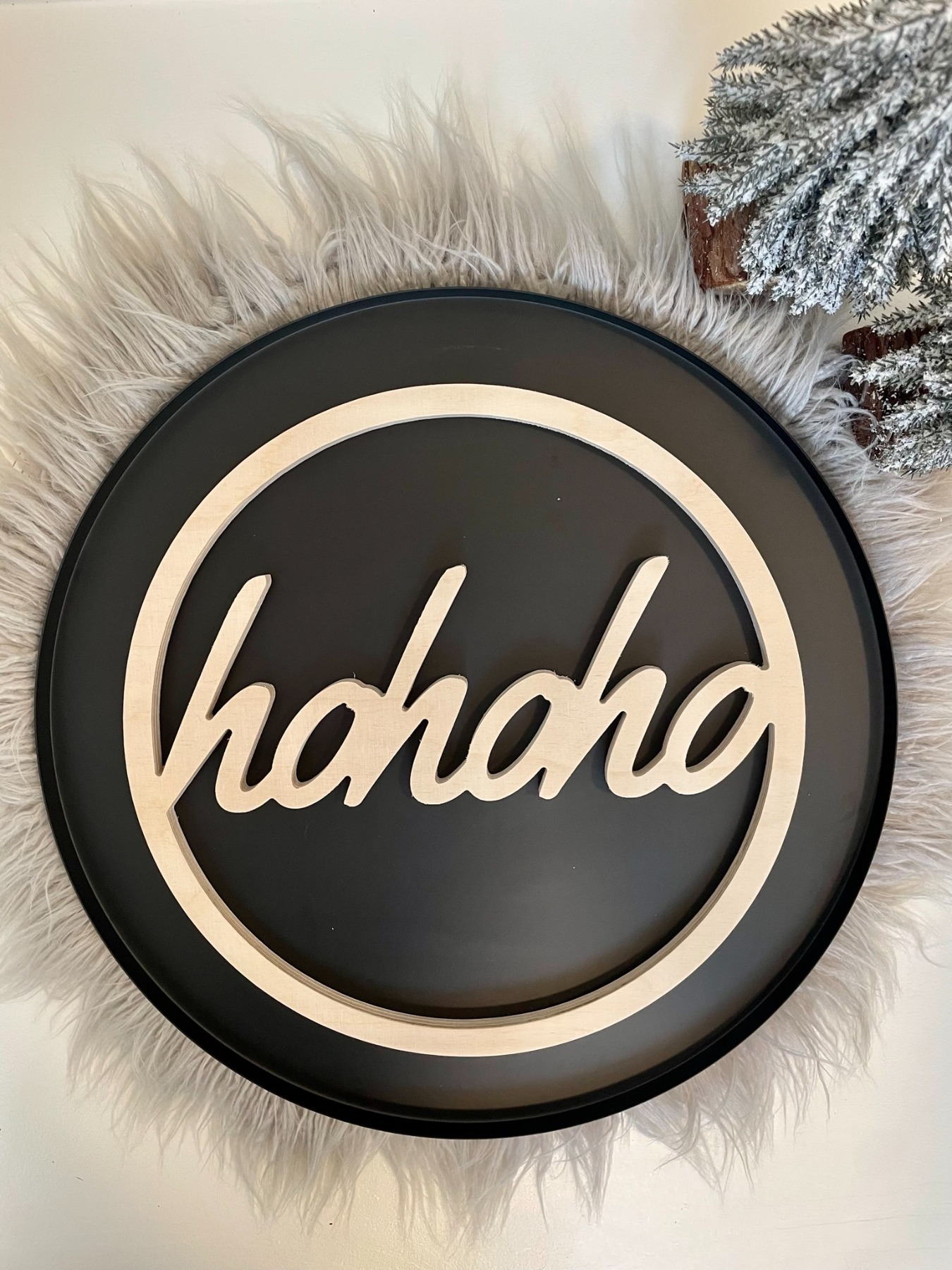 Weihnachtsdeko Holzring mit Schriftzug Hohoho