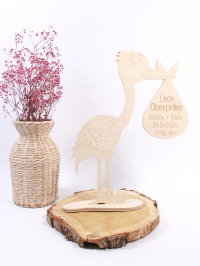 Geschenk zur Geburt personalisierter Storch aus Holz