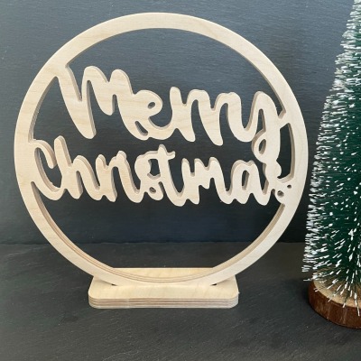 Weihnachtsdekoration Holzring mit Schriftzug Merry Christmas