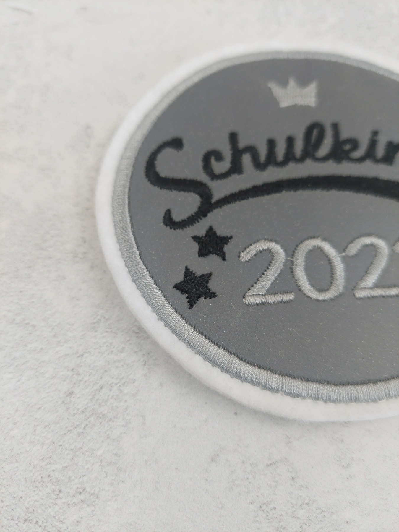 SET Schulkind 2023 Klett Patch reflektierend Einschulung Schultüte Klettbild schwarz grau Name 5
