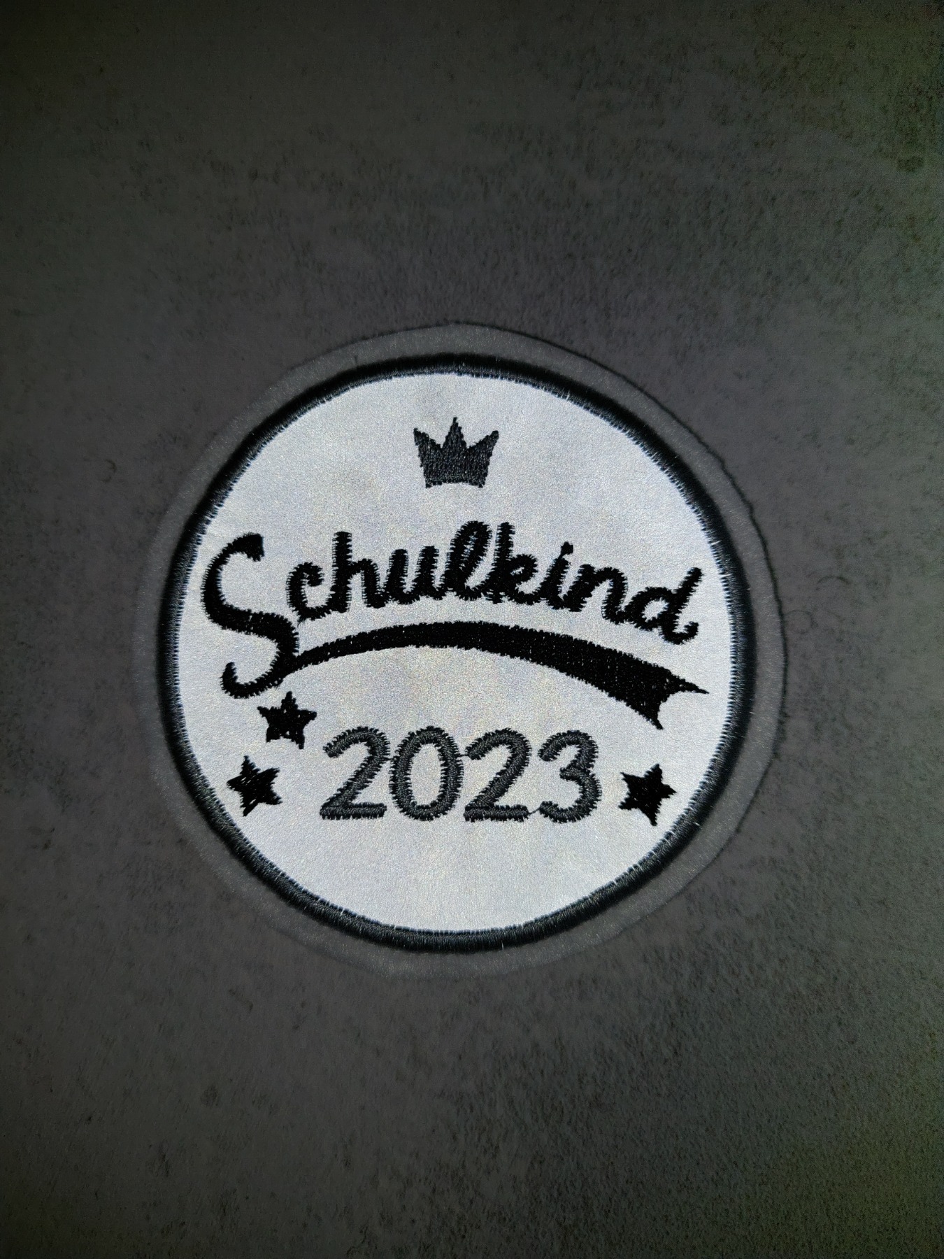 SET Schulkind 2023 Klett Patch reflektierend Einschulung Schultüte Klettbild schwarz grau Name 6