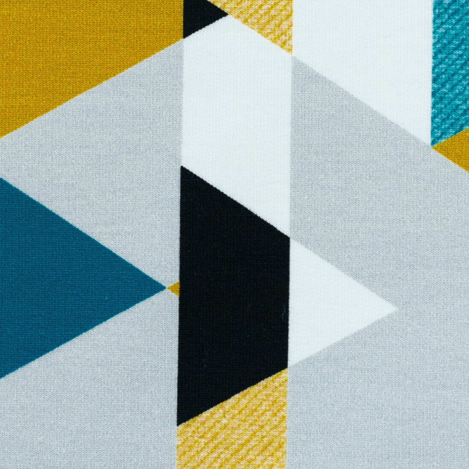 French Terry Dreiecke grafisches Muster blau ocker Streetstyle by lycklig design, Sommersweat