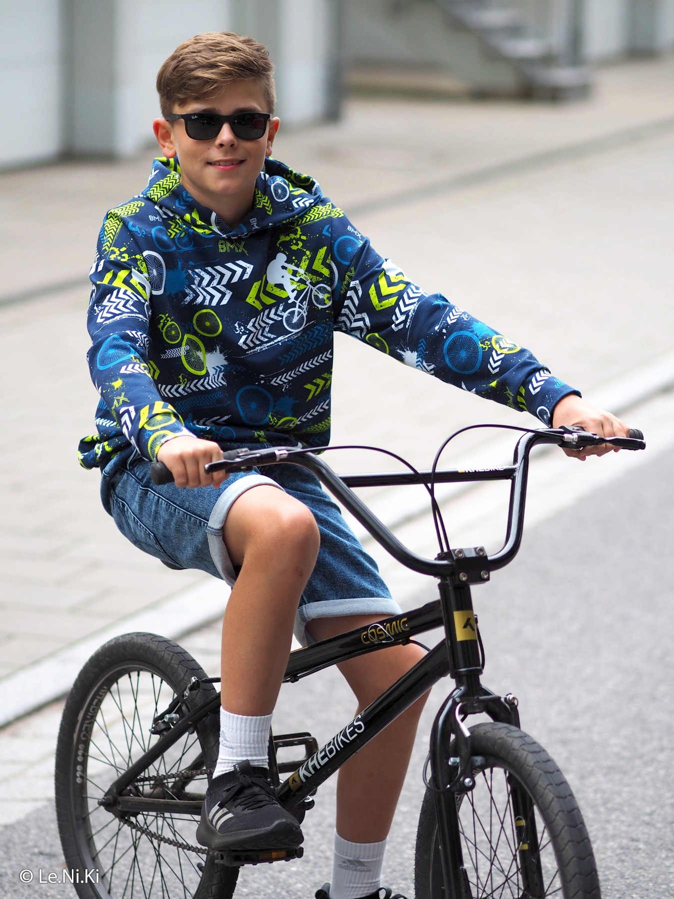 French Terry BMX blau lime Streetstyle by lycklig design, Sommersweat Meterware 5