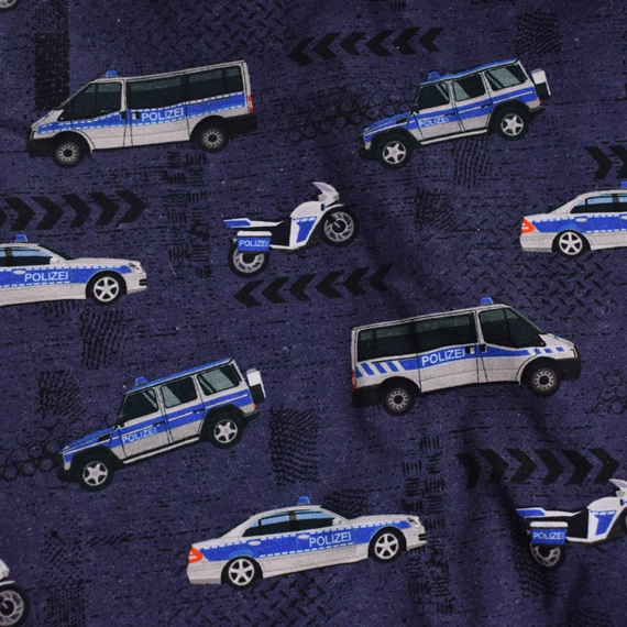 Baumwolljersey Auto Polizei Polizeiauto blau
