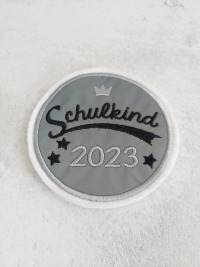 SET Schulkind 2023 Klett Patch reflektierend Einschulung Schultüte Klettbild schwarz grau Name 2