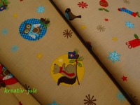 BW-Weihnachtsstoff-Eule,Schneeflocke,Sterne,beige 3