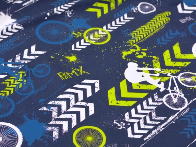 French Terry BMX blau lime Streetstyle by lycklig design, Sommersweat Meterware - Sommersweat