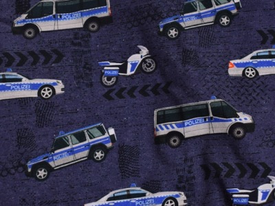 Baumwolljersey Auto Polizei Polizeiauto blau
