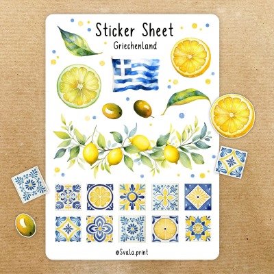 Sticker Griechenland - gelbe Zitronen und griechisches Flair