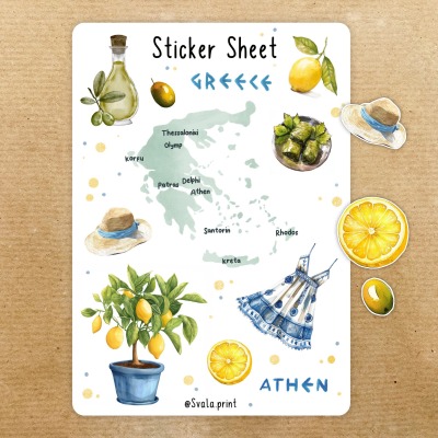 Reise Sticker Griechenland - Santorini und Oliven