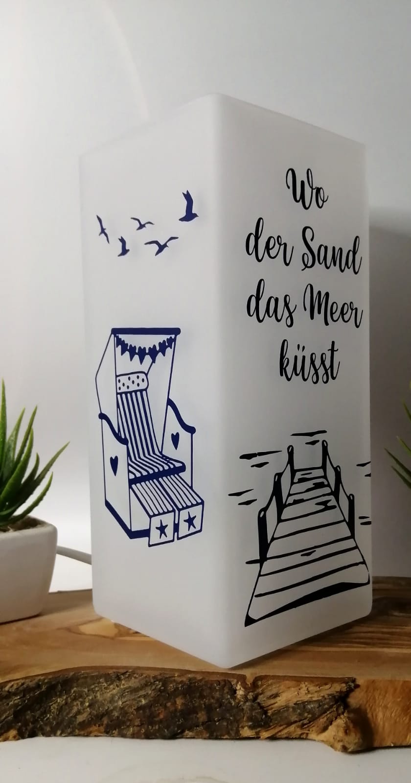 Maritime Lampe mit Spruch Wo der Sand das Meer küsst Tischlampe, Spruch, Deko, Wohndeko, Geschenk,