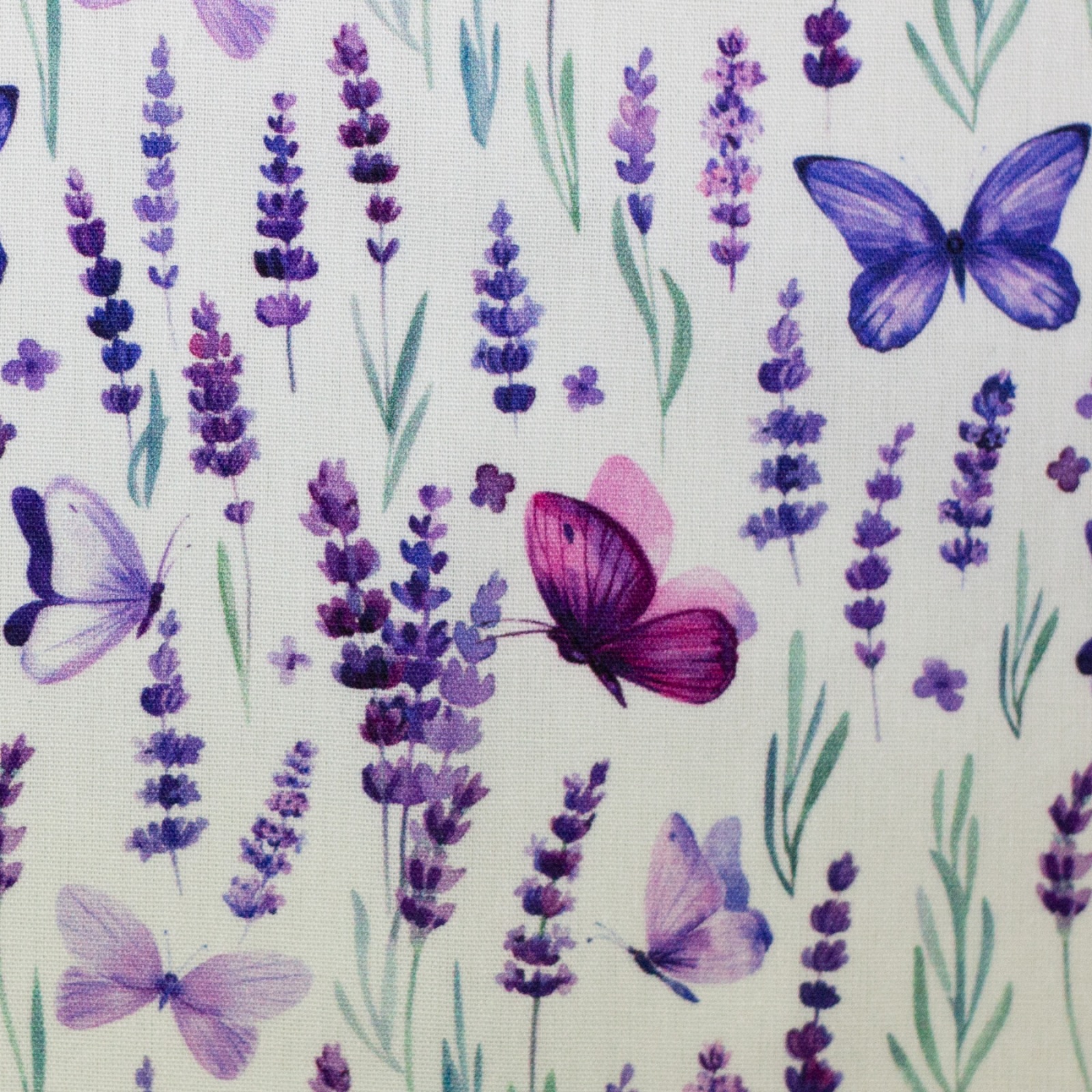Stoff Schmetterlinge und Lavendel - weiß - 100% Baumwolle