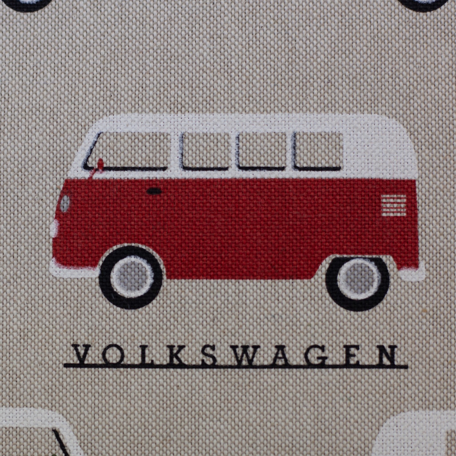 Dekobaumwolle - Seitenansicht mit Schriftzug - Leinenoptik - VW Bus - lizenziert 2