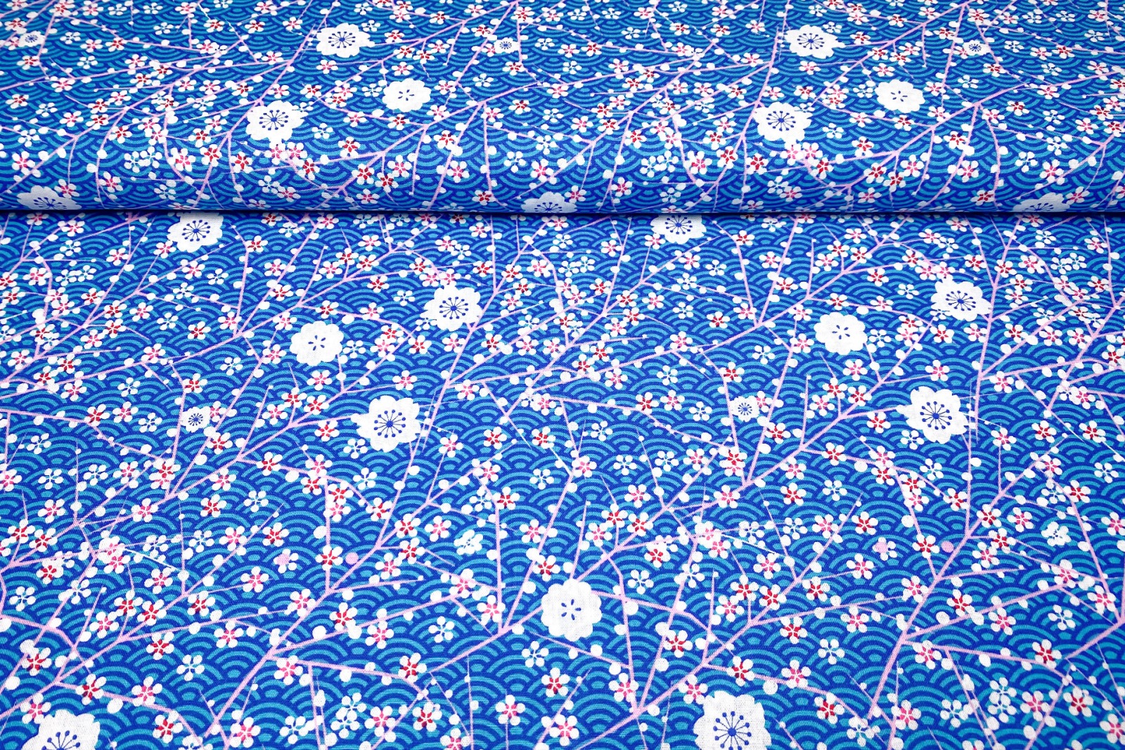 Baumwollwebware - Kirschblüte - blau- 100 Baumwolle - Blumen - Japan 2