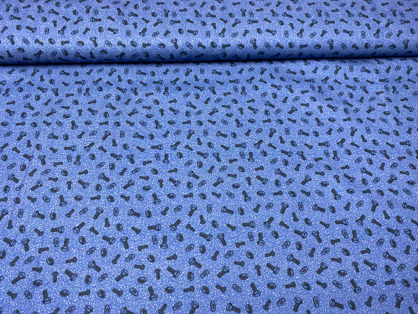 Stoff Schrauben - blau/grau - 100 Baumwolle - Patchwork 4