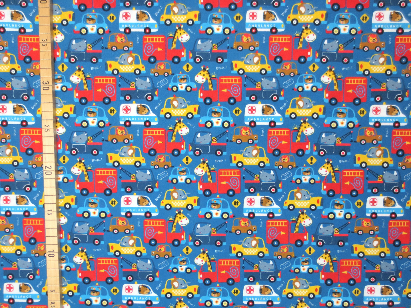 Baumwollstoff Tiere in Autos - blau- 100 Baumwolle 2