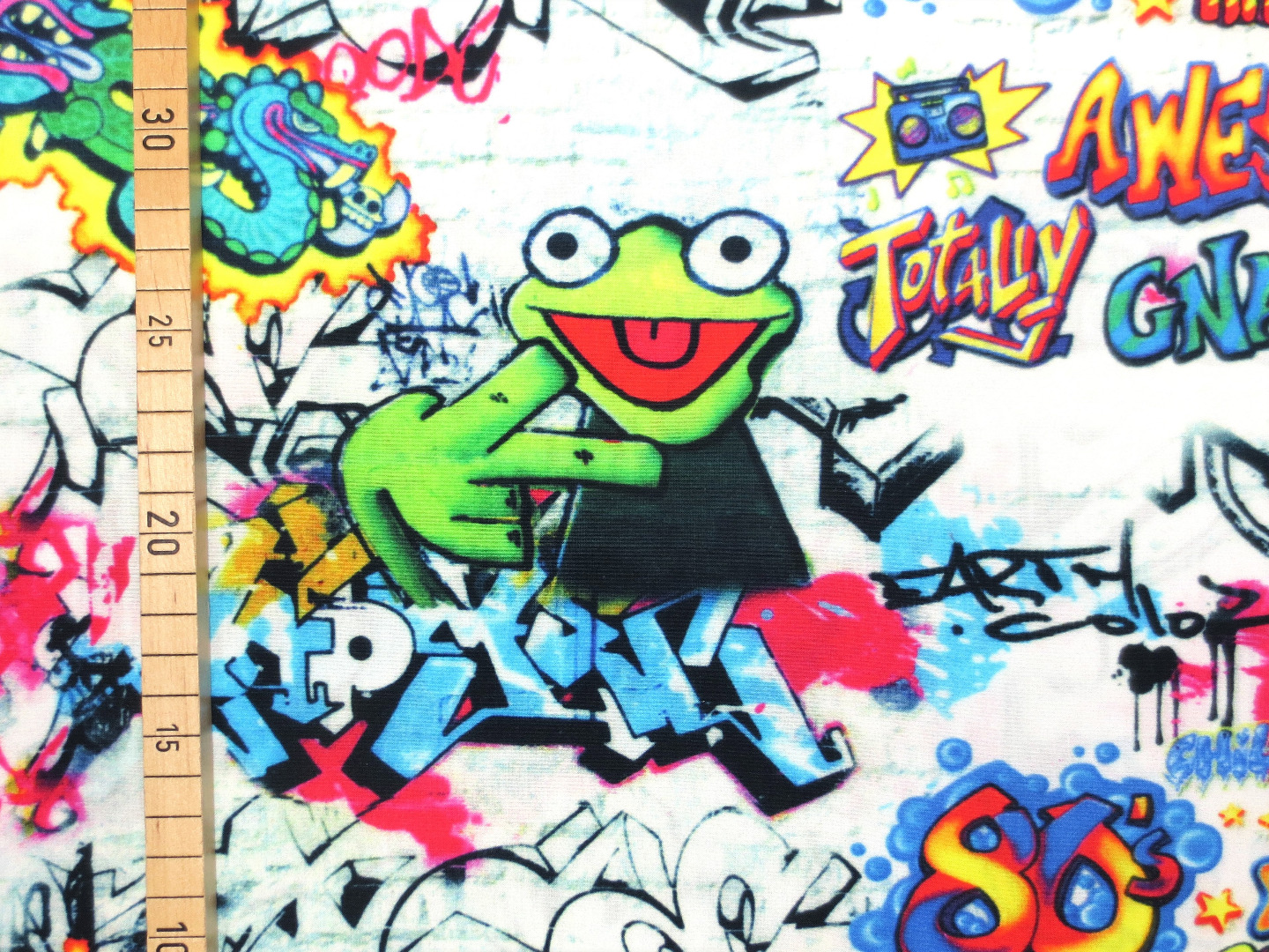 Baumwollstoff Graffiti weiß - 80er Jahre | 13,00 EUR/m