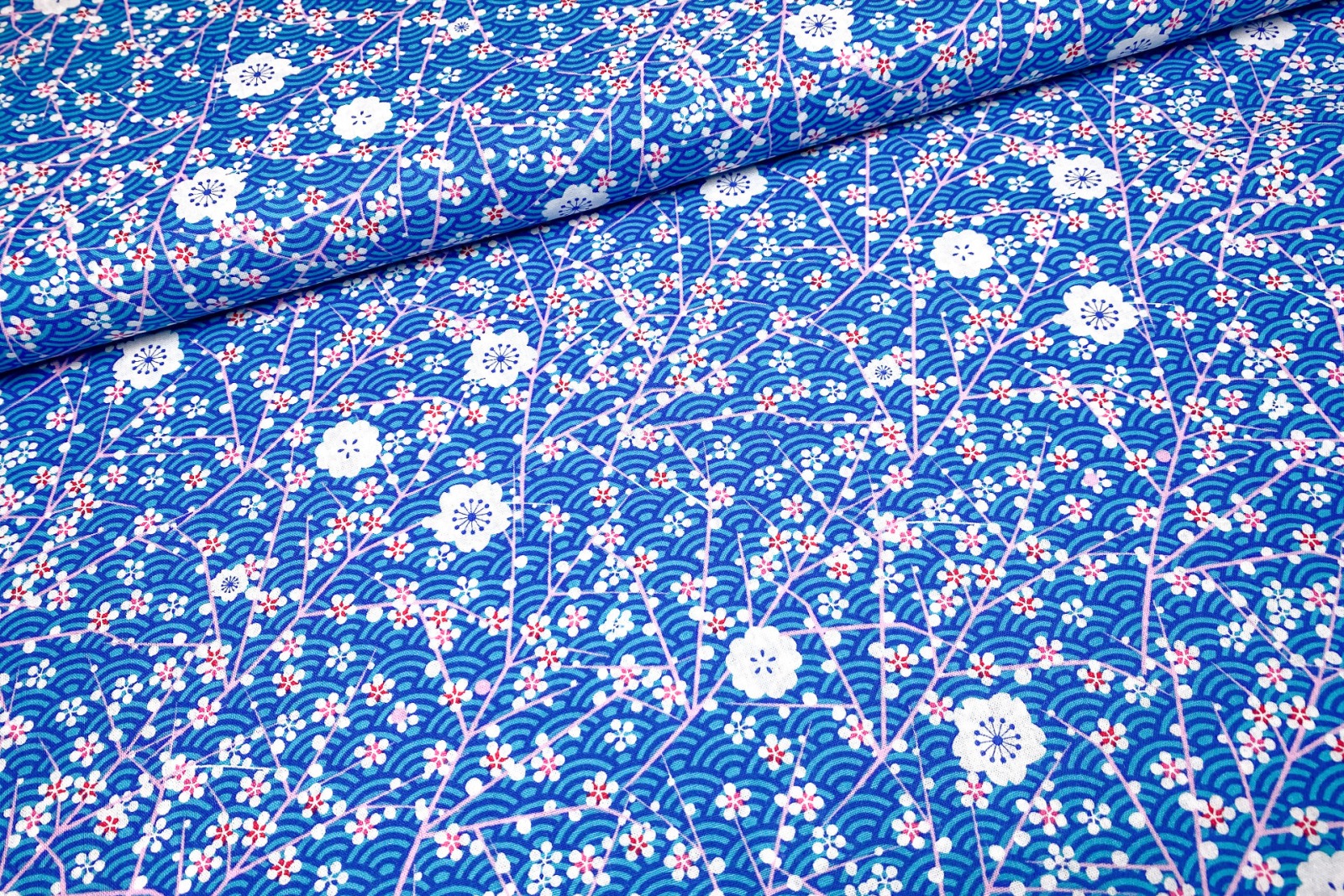 Baumwollwebware - Kirschblüte - blau- 100 Baumwolle - Blumen - Japan 3