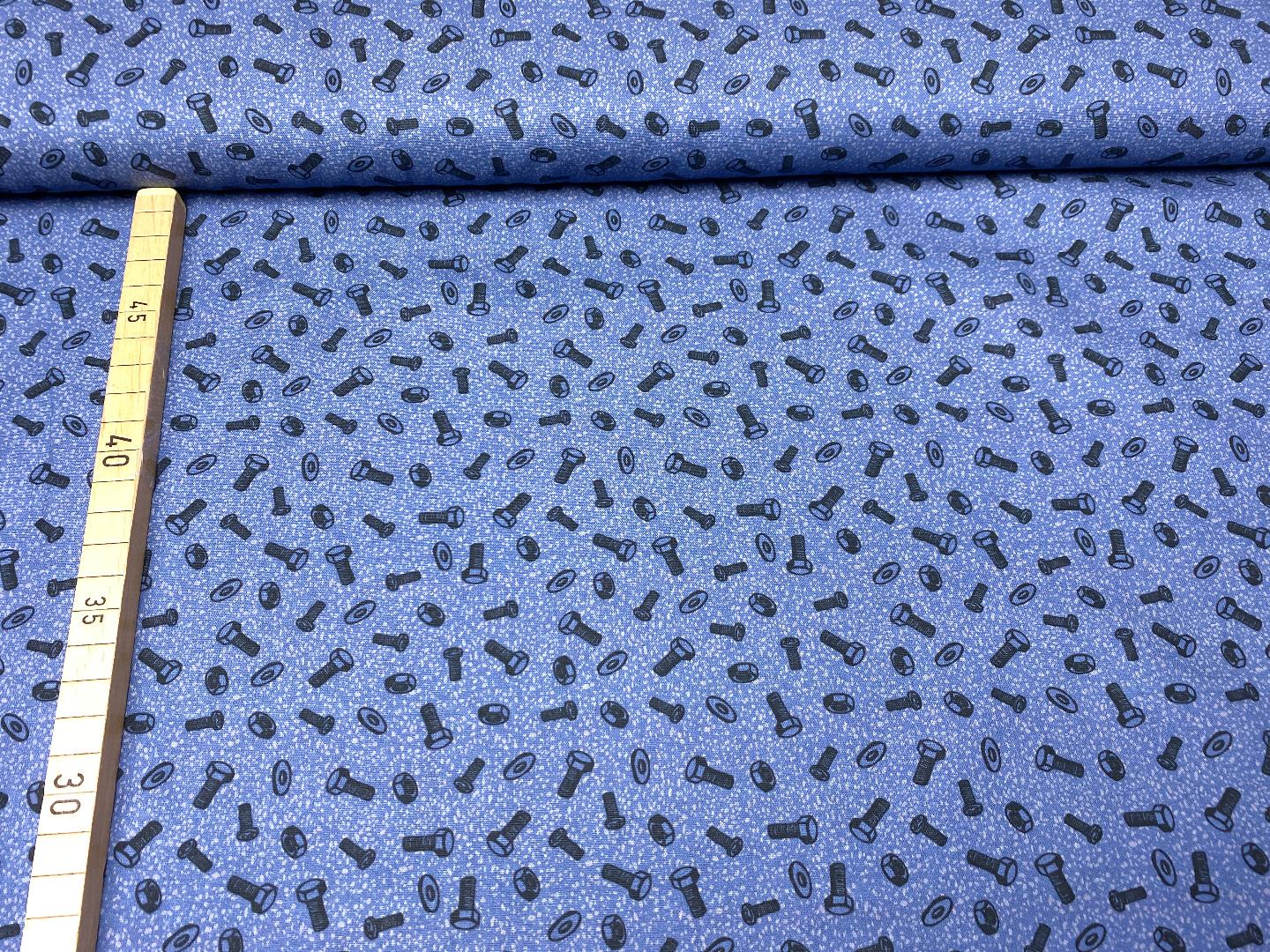 Stoff Schrauben - blau/grau - 100 Baumwolle - Patchwork 3