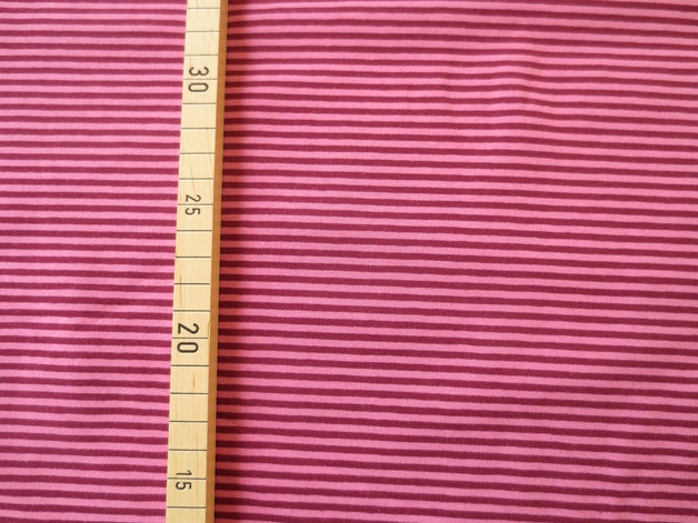 40cm Reststück - Jersey Ringel, rose/bordeaux