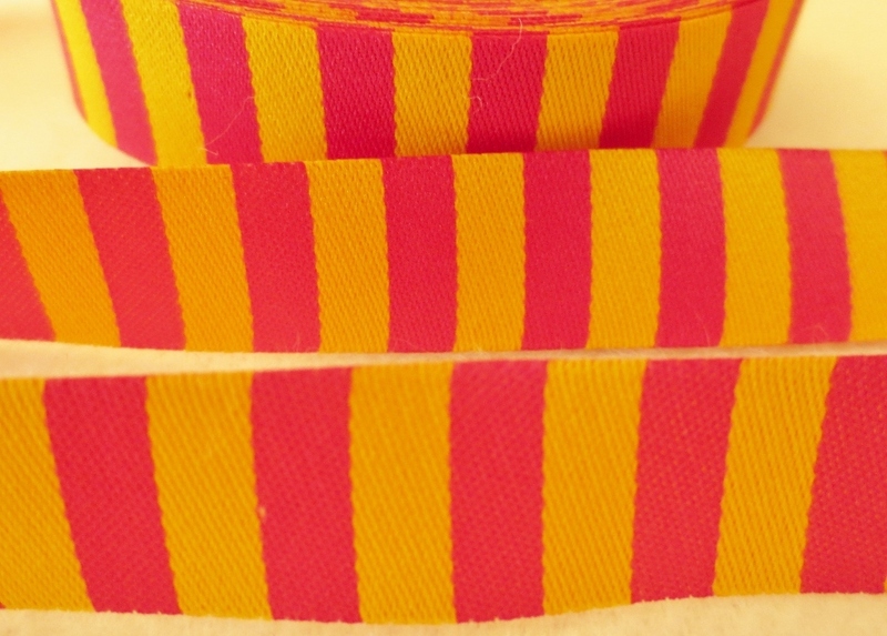 Webband Ringel - gelb - pink - beidseitig nutzbar