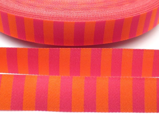 Webband Ringel - orange - pink - beidseitig nutzbar