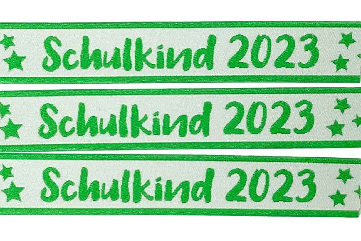 Webband Schulkind 2023 in grün für Schultüten und Einschulungsgeschenke 17 mm breit 3