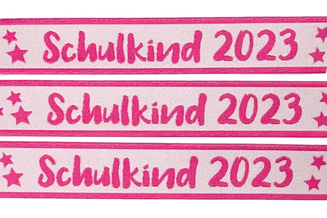 Webband Schulkind 2023 in pink für Schultüten und Einschulungsgeschenke 17 mm breit 3