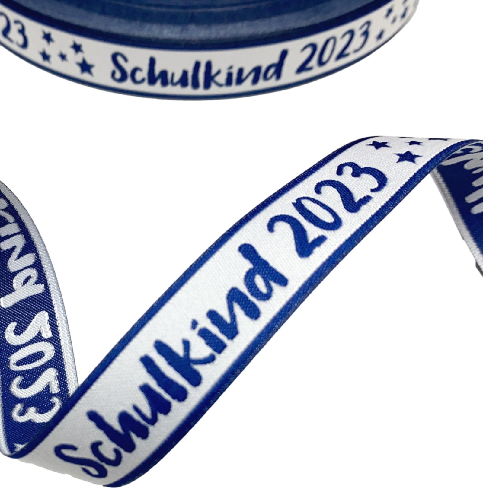 Webband Schulkind 2023 in blau für Schultüten und Einschulungsgeschenke 17 mm breit 3