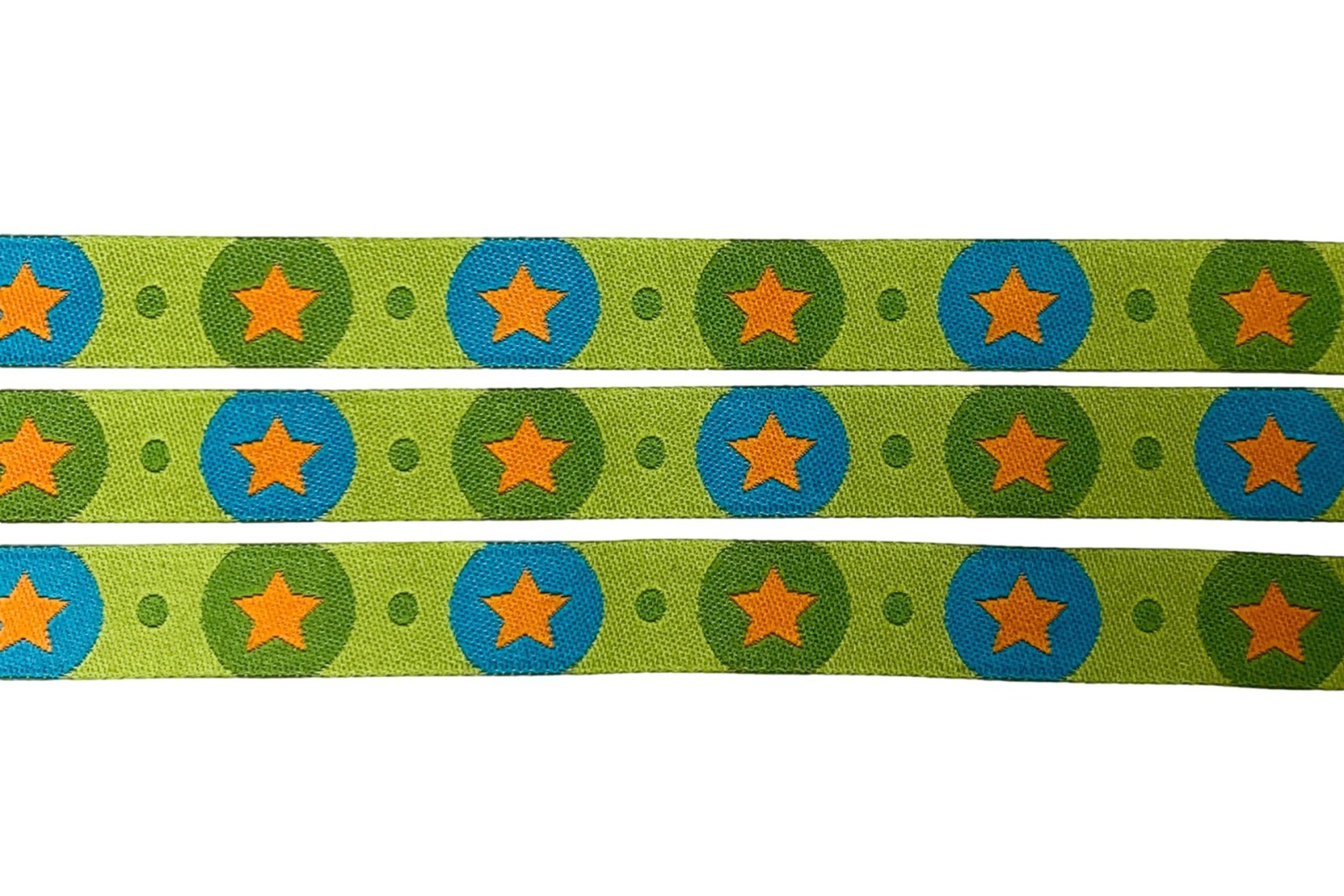 Webband Sterne und Kreise - grün/orange 2