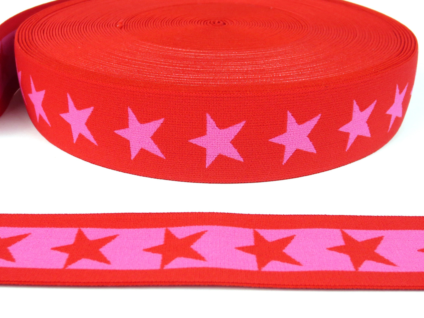 Gummiband Sterne - rot-pink - 4 cm Breit