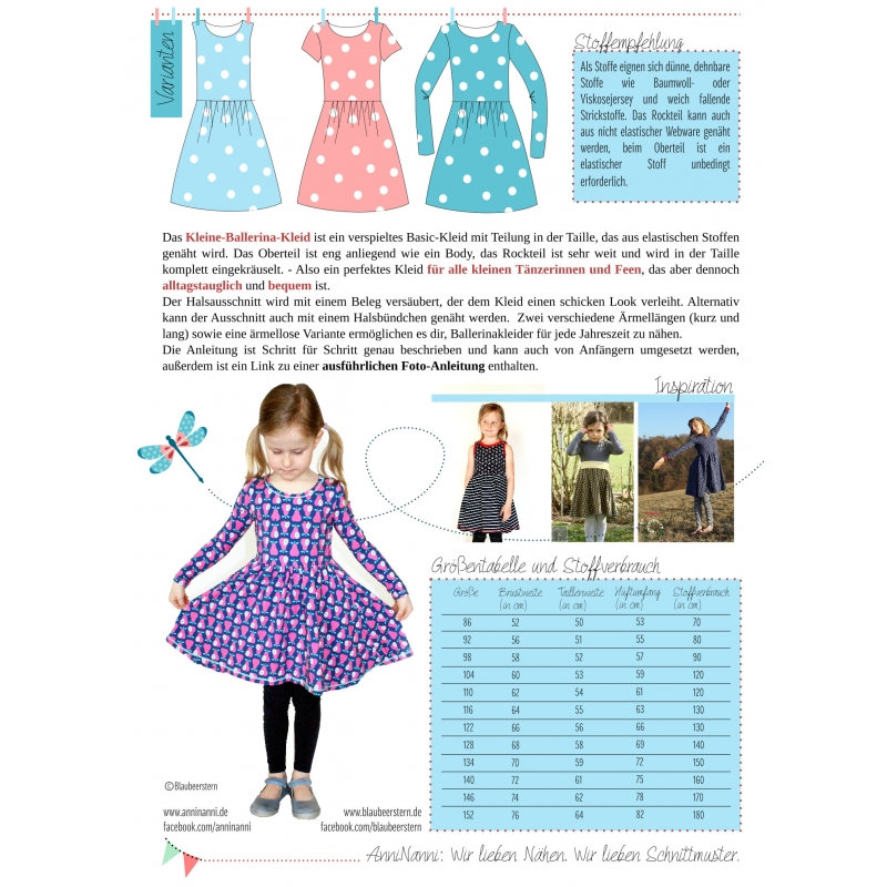 Kleine Ballerina Kleid von AnniNanni - Papierschnittmuster - Drehkleid - Blaubeerstern 2