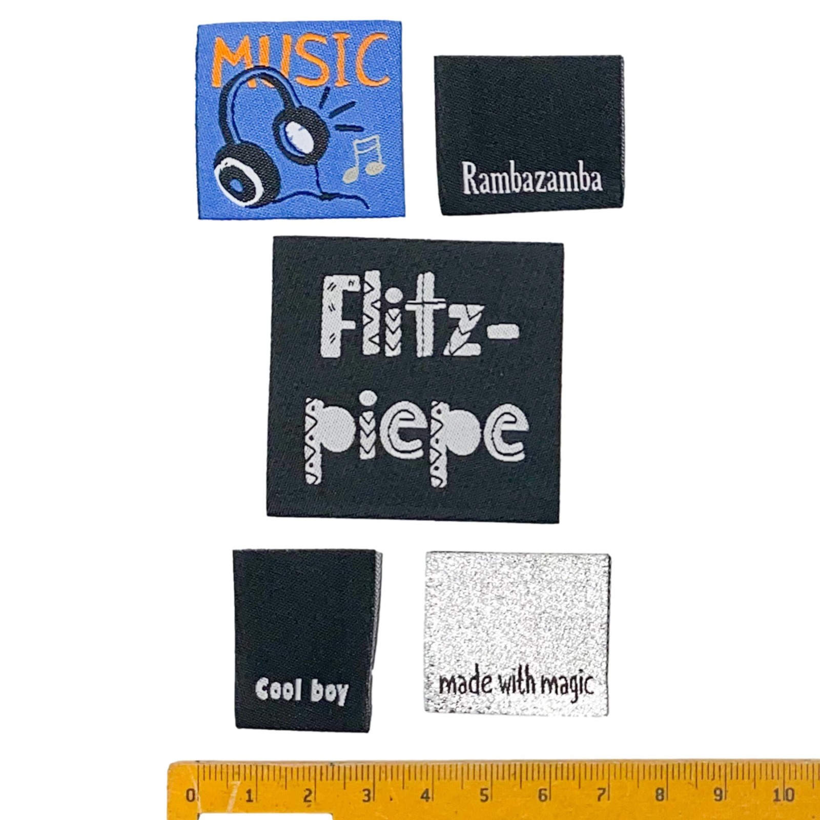 Nähetiketten - Set Flitzpiepe - 5 Stück - Webetiketten - Aufnäher - verschiedene Größen