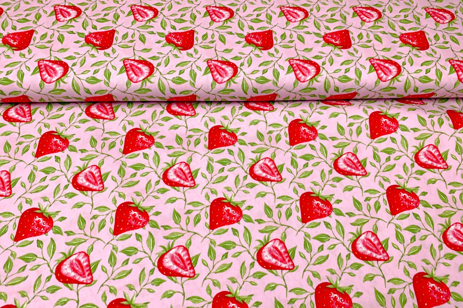 Stoff Erdbeere - 100 Baumwolle - Patchwork - rosa - Erdbeeren 5