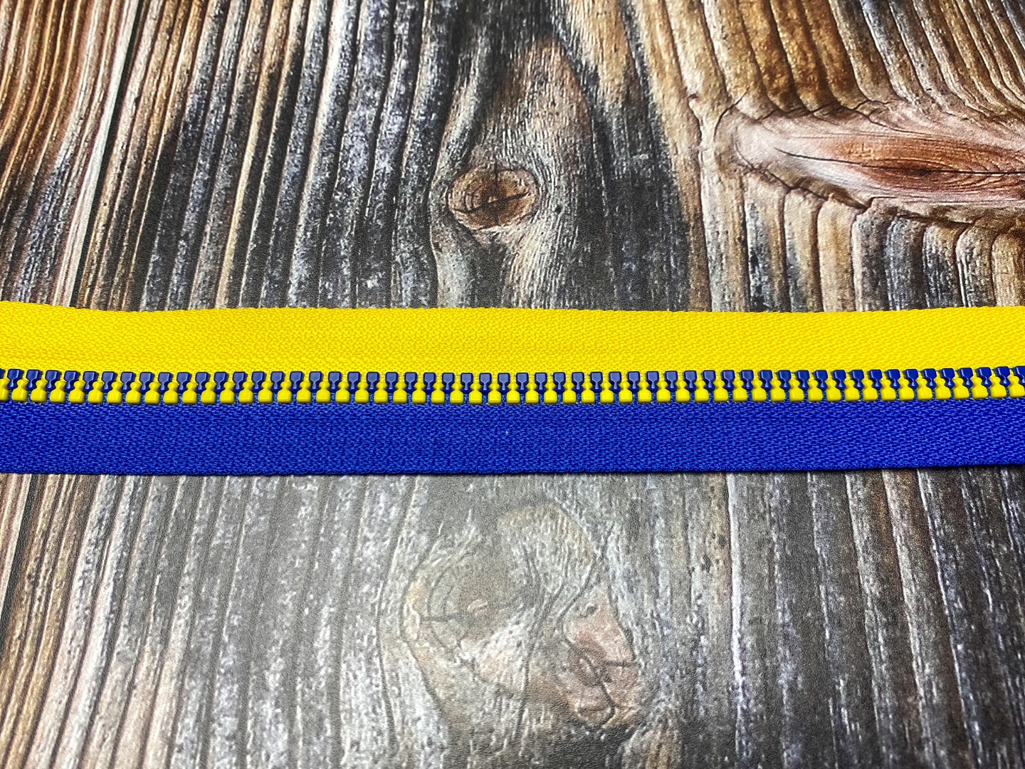 Endlos-Reißverschluss blau - gelb - Eigenproduktion - 20 cm-Schritte