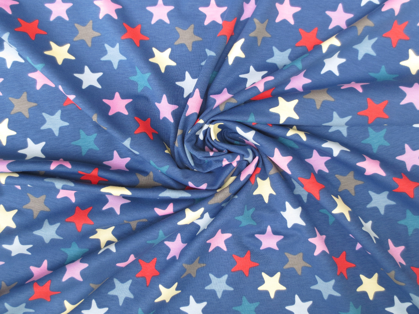 40 cm Reststück - Jersey bunte Sterne - blau - Sternenstoff 4