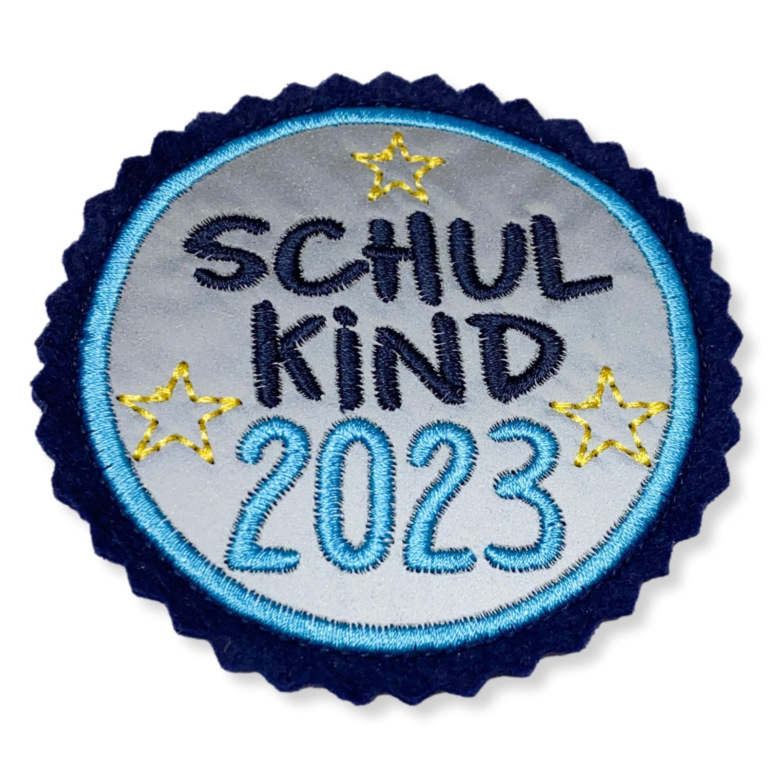 Klettie Schulkind 2023 8cm Durchmesser Reflektor türkis blau Einschulung Schulmappe 2