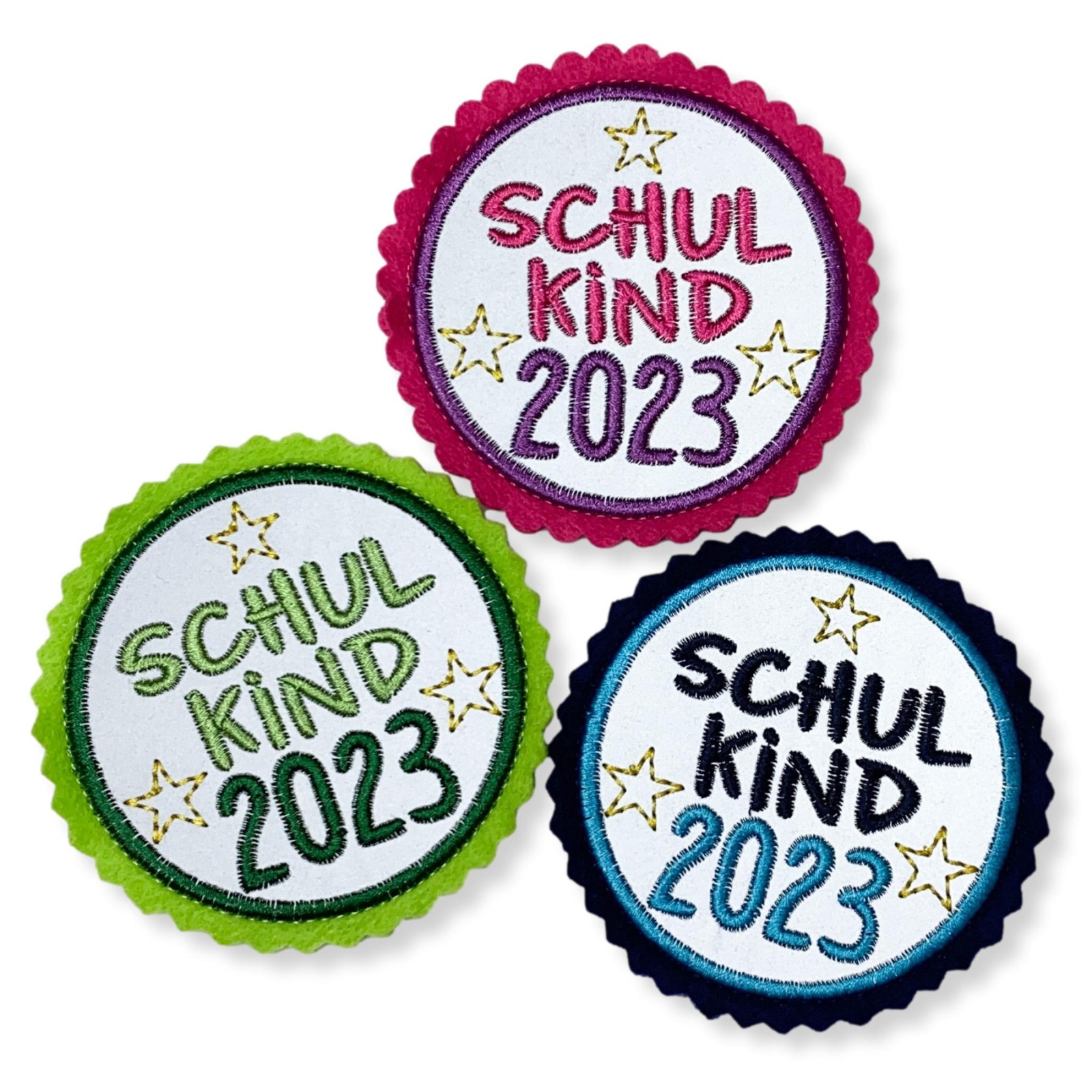 Klettie Schulkind 2023, 8cm Durchmesser, Reflektorstoff, pink, lila, Schulranzen mit Klett 7