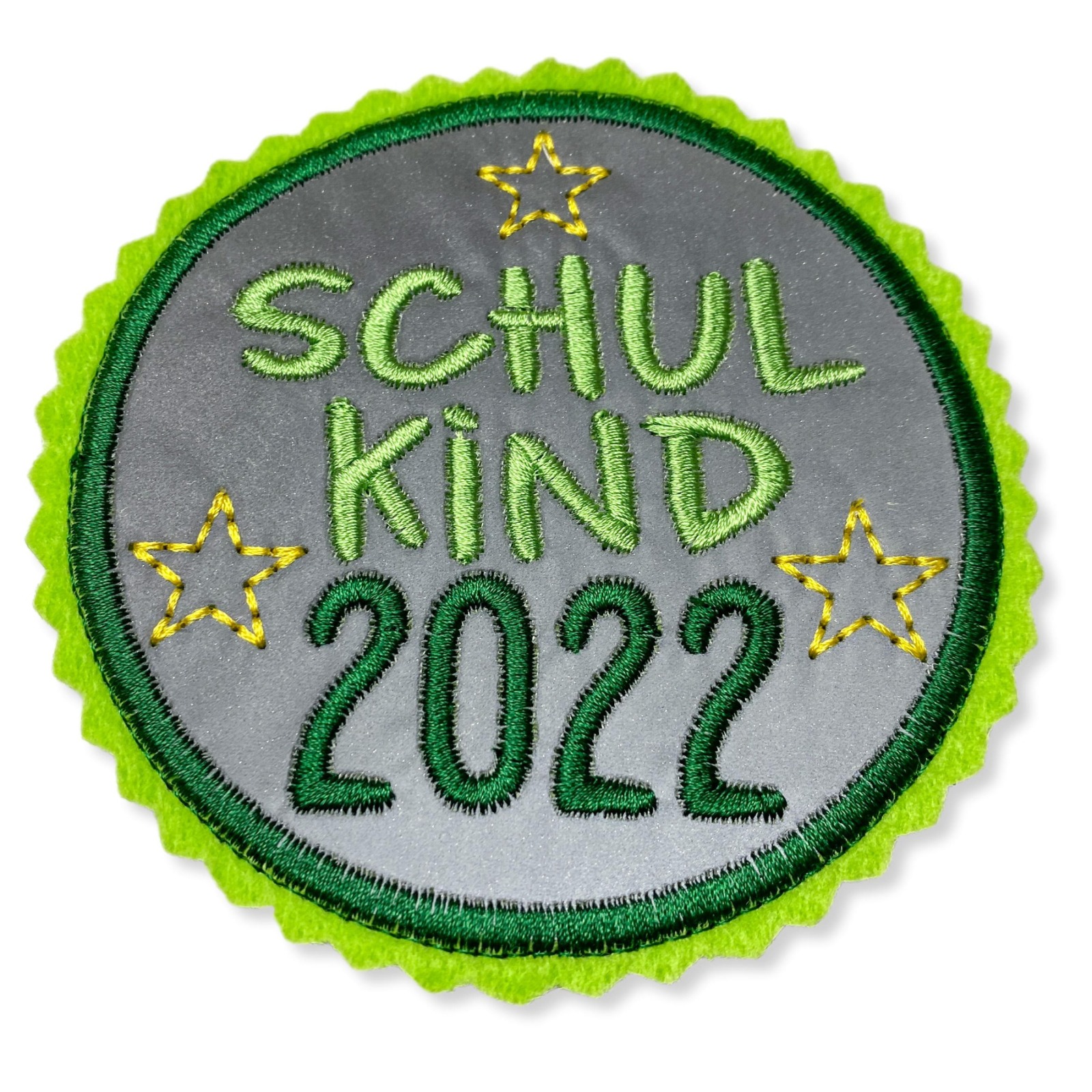 Kletti Schulkind 2022 10cm Durchmesser Reflektorstoff hellgrün dunkelgrün Einschulung Schulmappe 4