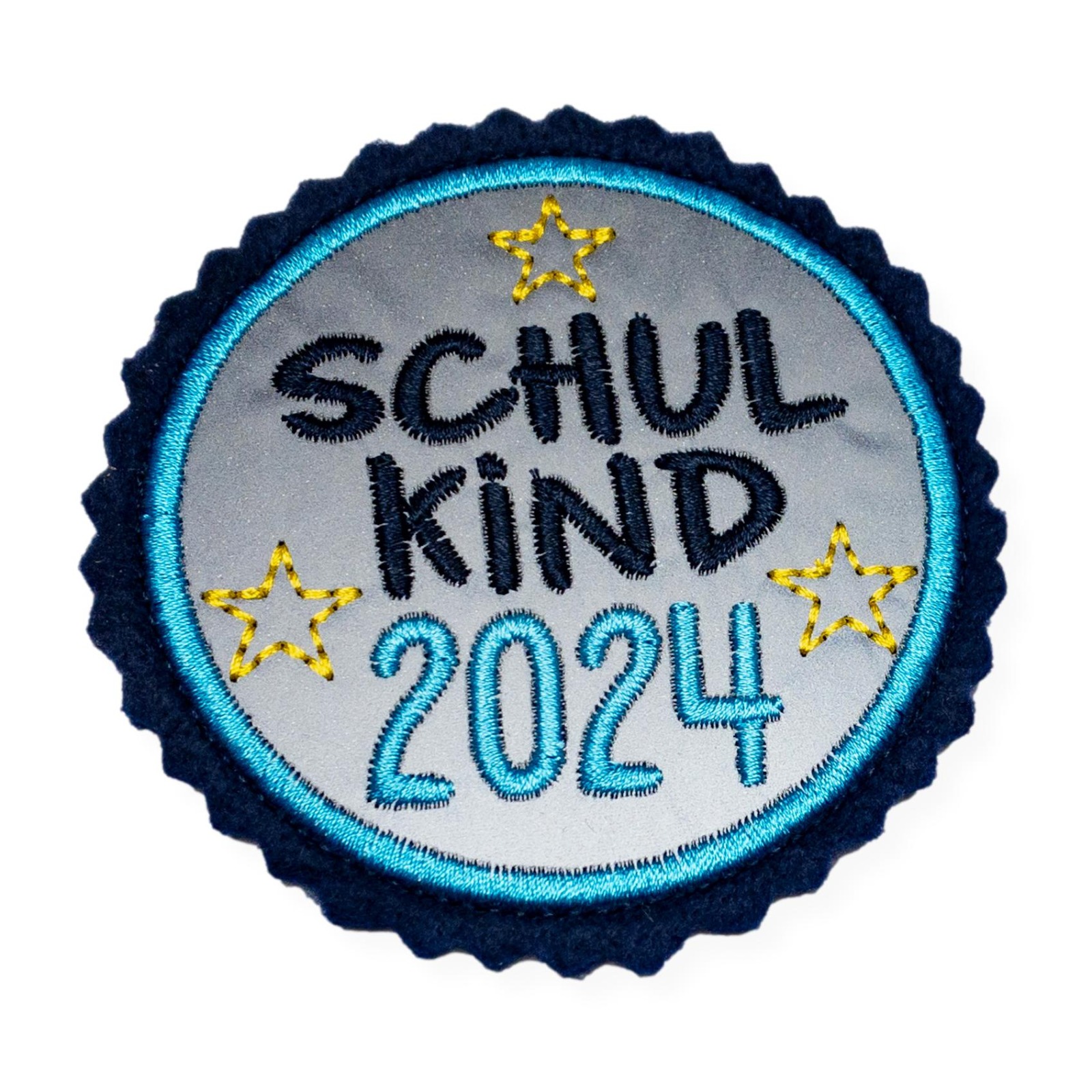 Klettie Schulkind 2024, 8cm Durchmesser, Reflektor, türkis, blau, Einschulung Schulmappe 3