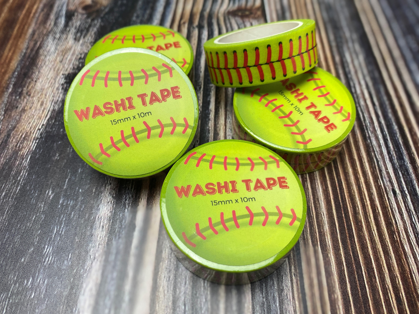 Washi-Tape mit Softball-Naht - 15mm breit - 10m lang - gelb