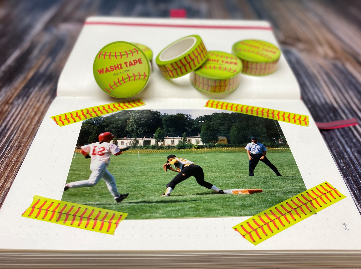 Washi-Tape mit Softball-Naht - 15mm breit - 10m lang - gelb 2