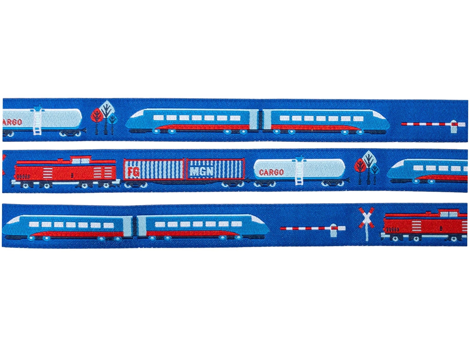 Webband Eisenbahn - blau - ICE - Zug - Blaubeerstern - 15 mm - Webband zum nähen 2