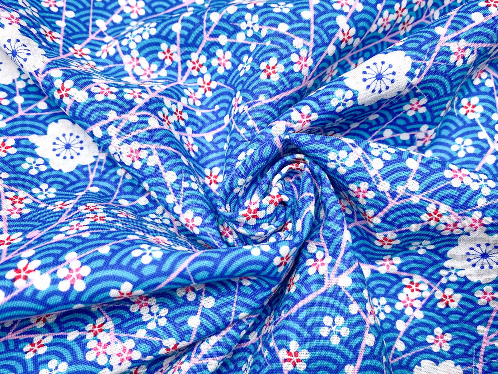 Baumwollwebware - Kirschblüte - blau- 100 Baumwolle - Blumen - Japan 4