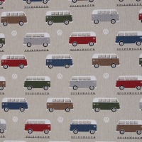 Dekobaumwolle - Seitenansicht mit Schriftzug - Leinenoptik - VW Bus - lizenziert