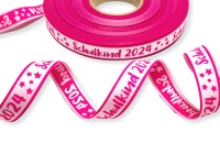 Webband Schulkind 2024 in pink für Schultüten und Einschulungsgeschenke 17 mm breit