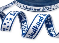 Webband Schulkind 2024 in blau für Schultüten und Einschulungsgeschenke 17 mm breit