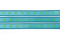 Webband Sterne türkis - blau mit Sternen in lime 2