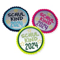 Klettie Schulkind 2024, ca. 8cm Durchmesser, Reflektorstoff, pink, lila, Schulranzen mit Klett 7