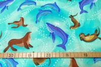 Stoff By The Sea türkis - Wal - Delfin - Otter - Seelöwe | 16,00 EUR/m